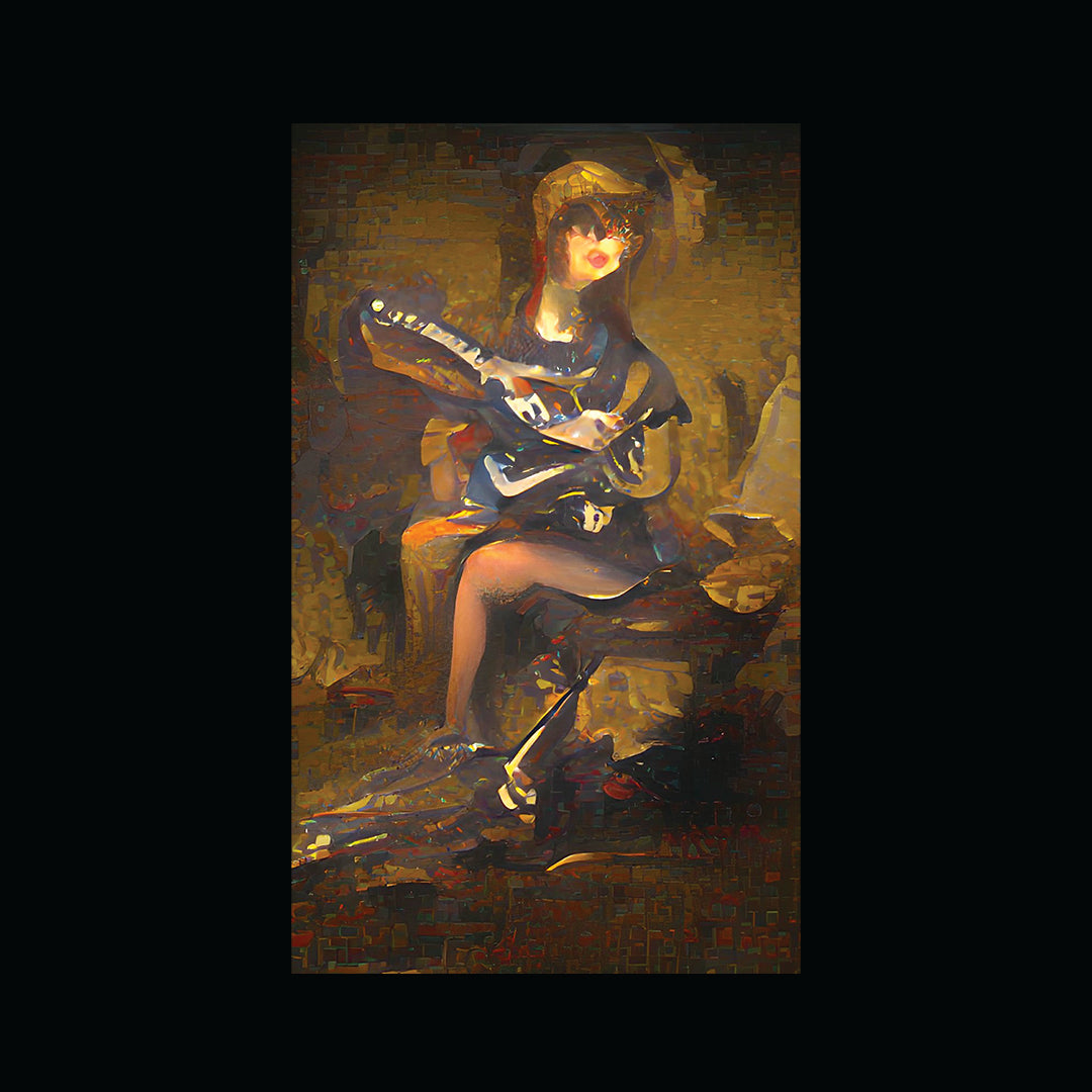 Lady Dorian Cradling Guitar