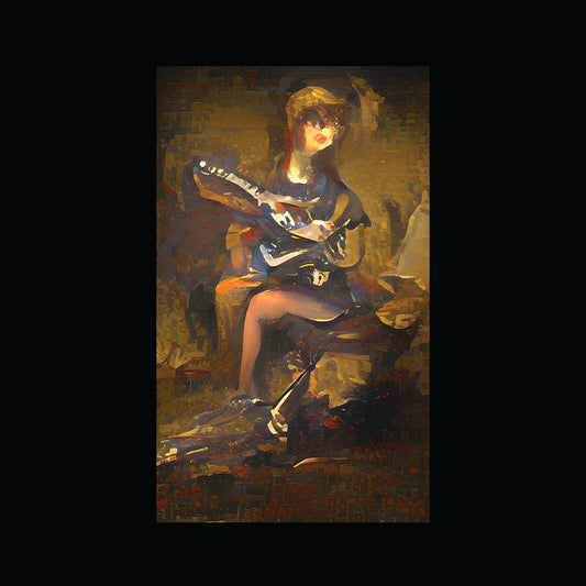Lady Dorian Cradling Guitar